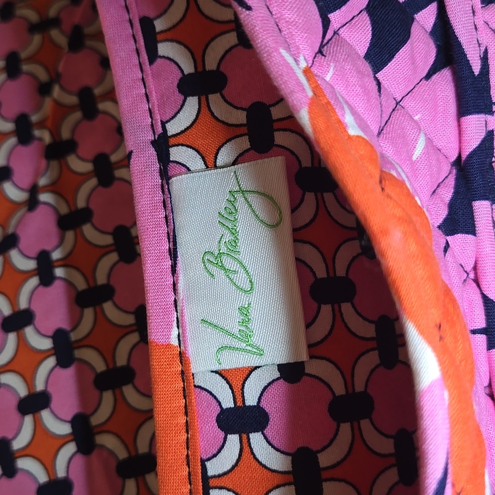 Vera Bradley Loves Me Pink Daisy Saddle Up Cross Body Shoulder Bag Orange Navy - Picture 9 of 10